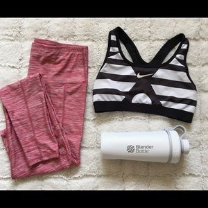 Black and white striped Nike sports bra